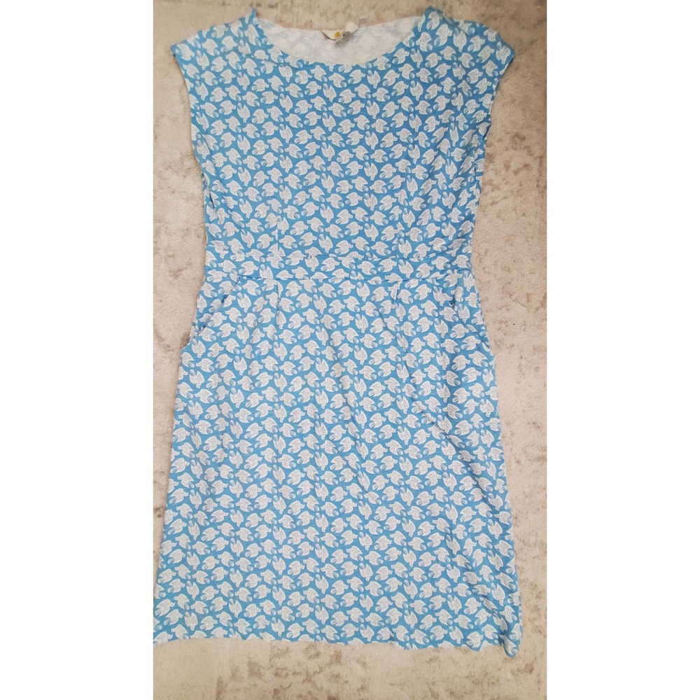 Boden Blue White Bird Print Cotton Jersey Pocket Dress US 10R
